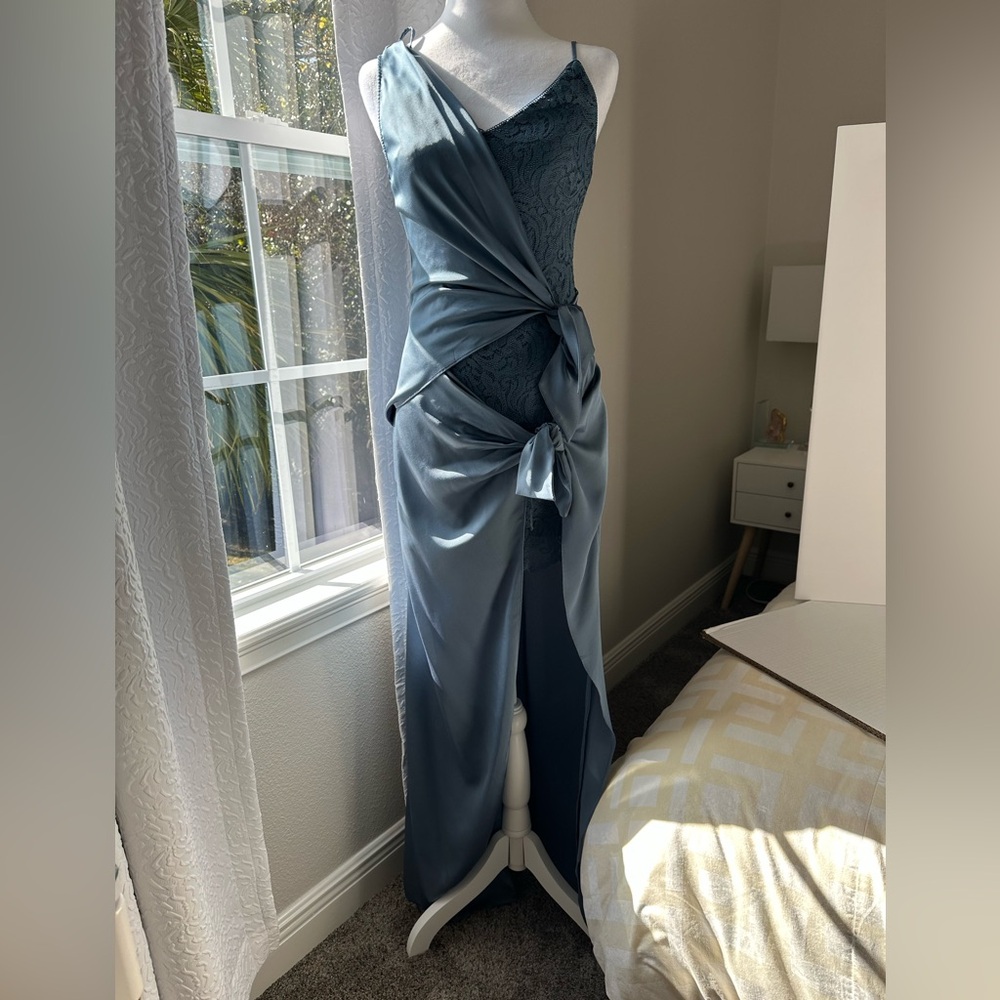 Dusty Blue Marciano Tie mini Dress